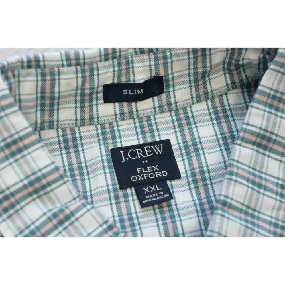 J‎ Crew Flex Oxford Slim Fit Dress Shirt Plaid Button Up Mens Sz 2XL XXL